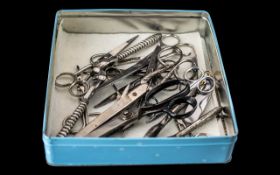 Collection of of Vintage and Antique Scissors in a tin (16)