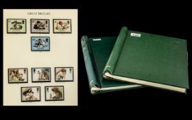Pair of Green Spingback Stanley Gibbons Stamp Albums Largely Complete with Mint GB Stamps Covering