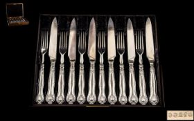 William IV - Excellent Sterling Silver Handle ( 24 ) Piece Fruit Set - In the Kings Pattern.