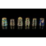 Antique Period - A Small Collection of Gilt and Cloisonne / Enamel Thimbles ( 6 ) In Total.