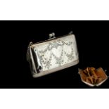 Victorian Period - Ladies Sterling Silver Purse with Fitted Leather Interior / Compartments.