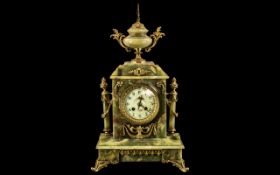 Late 19th Century French Japy Freres Onyx Ormolu Mantle Clock.