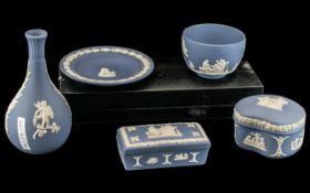 A Small Collection of Wedgwood Jasperware, to include two trinket boxes, pin tray,
