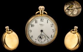 American Watch Company Waltham 9ct Gold Open Faced Pocket Watch ( Key-less ) Signed to Movement and