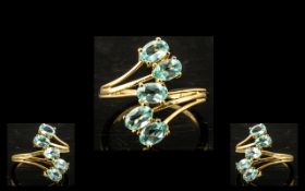 Paraiba Apatite 'Journey' Ring, five oval cut, sparkling,
