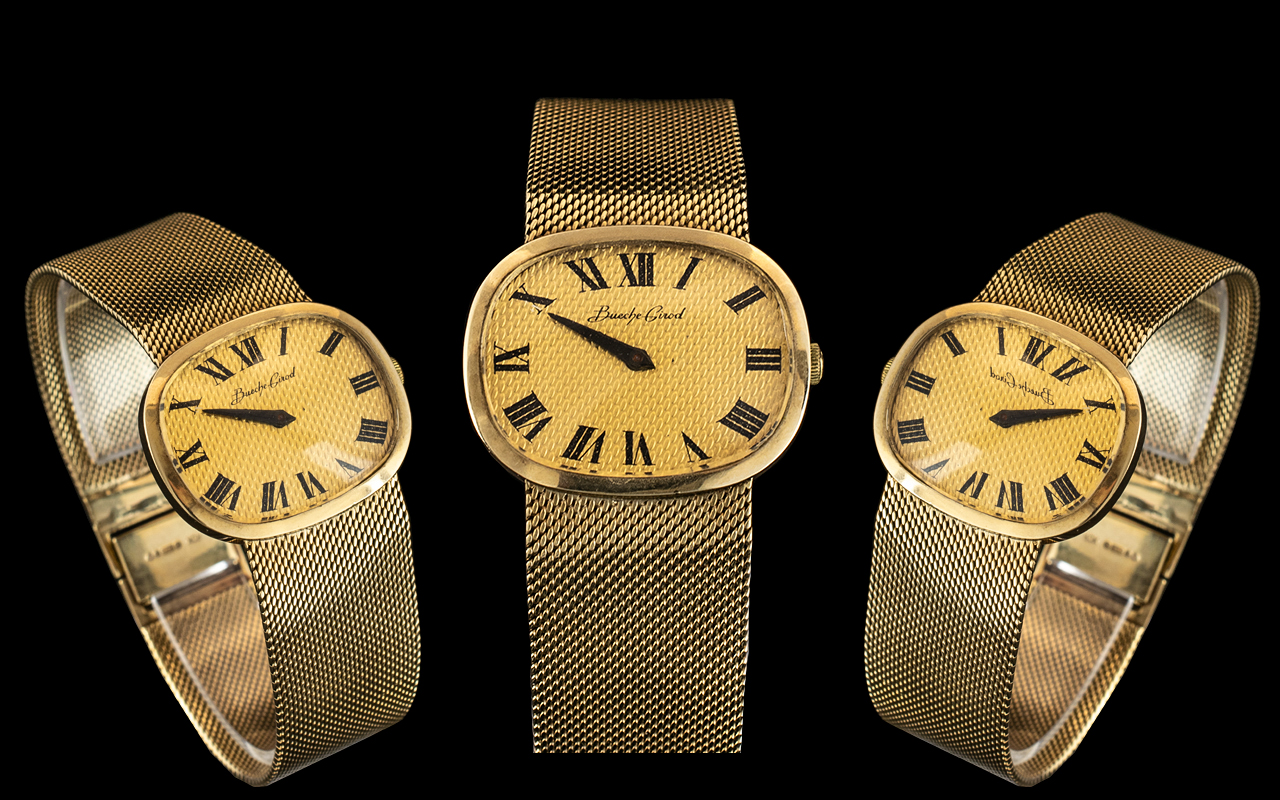 Bueche Girod - Superb Quality 9ct Gold - 1970's Wrist Watch with Wonderful Quality Integral Mesh - Bild 2 aus 2