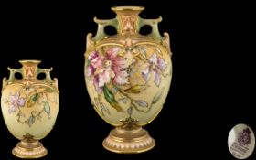 Royal Worcester Superb Hand Painted Twin Handle - Globular Shaped Vase,