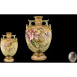 Royal Worcester Superb Hand Painted Twin Handle - Globular Shaped Vase,