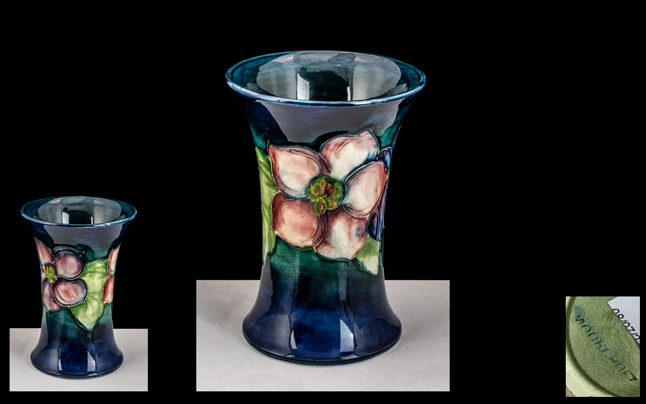 Moorcroft Small Trumpet Shape Spill Vase, 'Anemone' pattern, impressed Moorcroft mark, c1950s; 4.