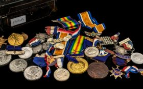 Military Interest - Box Containing Mostly Military Related Medals and Badges.