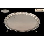 Elizabeth II Excellent Quality and Solid Circular Sterling Silver Footed Tray Salver,