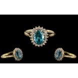 Ladies Attractive 9ct Gold - Aquamarine and Diamond Set Dress Ring with Full Hallmark for 9.