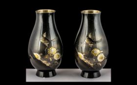 Pair of Small Japanese Bronze Vases, measure 4.5" tall.