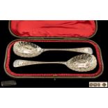 Late Victorian Period Superb Pair of Sterling Silver Fruit Salad Servers,