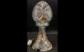 Glass Table Lamp with egg shaped glass shade, attractive cut glass design.