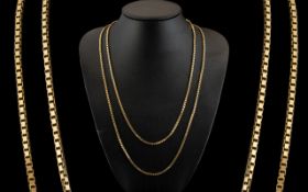 A Fine Quality Pair of Solid 9ct Gold Box-Chains of Attractive Form. Both Chains Marked for 9ct.