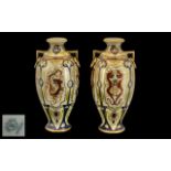 A Pair of Large Cloisonne Style Noritake Vases with dragon decoration. Measures 10 inches in height.