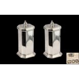 George VI Excellent Pair of Sterling Silver Pepperettes of Cylindrical and Octagonal Form of Solid