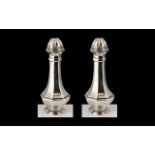 Art Nouveau - Fine Pair of Stylish Sterling Silver Pepperettes of Pleasing Form. Marked 925 Silver.