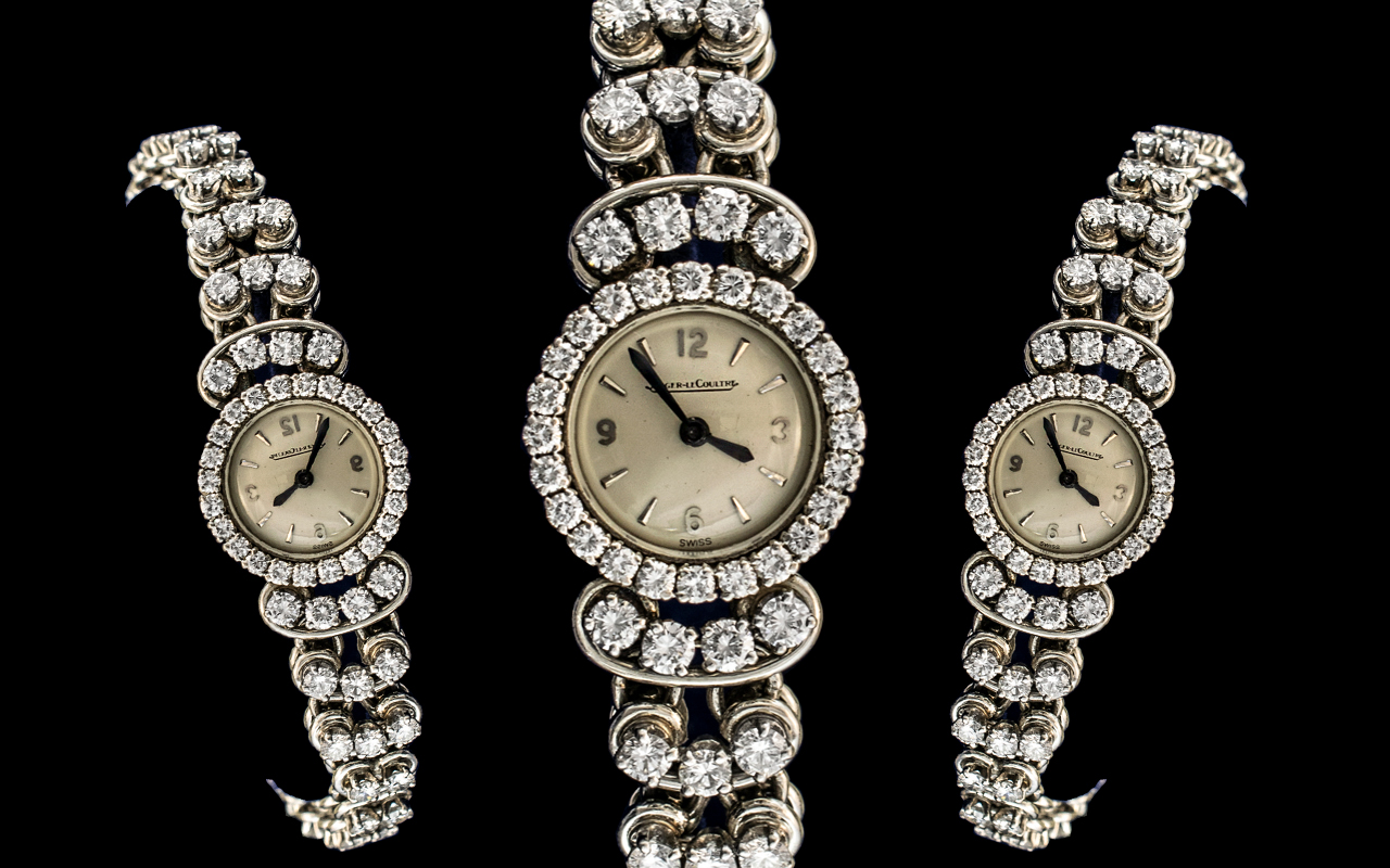 Jaeger-Le-Coultre Stunning Quality Ladies Platinum / Diamond Set Wrist Watch, Manual Wind,