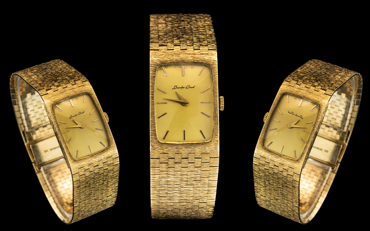 Bueche Girod - Superb Quality 1970's 9ct Gold Wrist Watch with Wonderful Integral Mesh Bracelet and