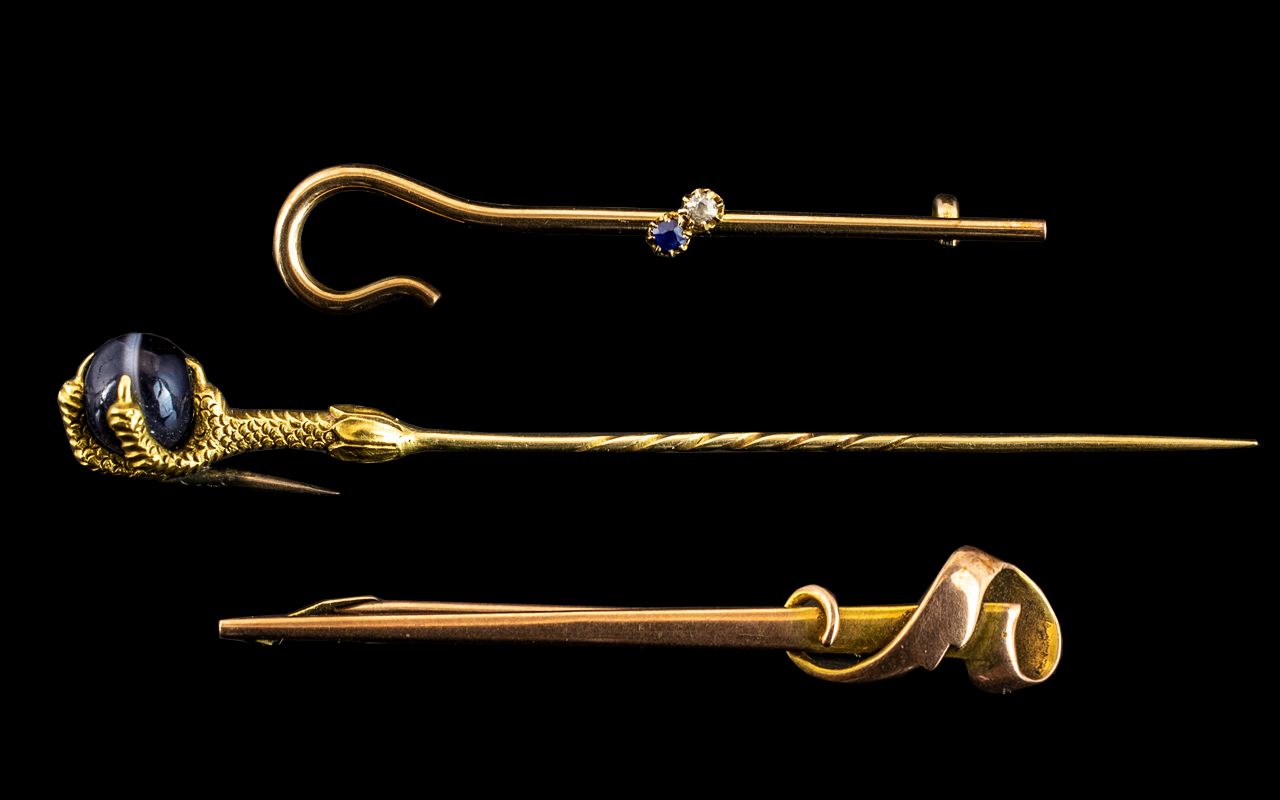Antique Period - A Good Collection of 9ct and 18ct Gold Stick Pins ( 3 ) In Total. - Image 2 of 2