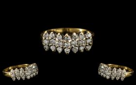 Ladies 10 ct Gold - Attractive Diamond Set Dress Ring with 21 Diamonds, Set In 7 Sections of 3.