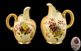 Two Royal Worcester Blush Ivory Jugs, with painted floral decoration, Regd.No.