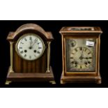 Edwardian Mahogany Framed Mantel Clock, with glass sides and top, with a silvered dial,