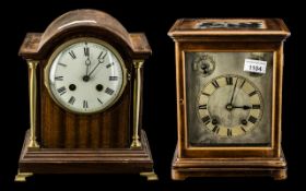 Edwardian Mahogany Framed Mantel Clock, with glass sides and top, with a silvered dial,