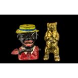 Antique Cast Iron Money Bank 'Little Moe', a rare version in the traditional series of money banks,