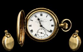 Thomas Russell & Son Tempus Fugit Key-less Gold Filled Full Hunter Pocket Watch.