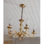 Two Brass Chandeliers ( 5 Branch without Shades ) 3 Branch with Glass Shades.