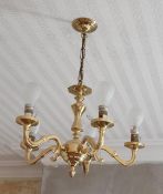 Two Brass Chandeliers ( 5 Branch without Shades ) 3 Branch with Glass Shades.