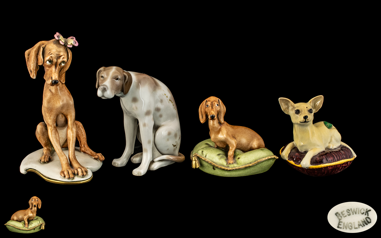 A Collection of Hand Painted Ceramic Dog Figures of Small Size ( 4 ) Figures In Total - Various