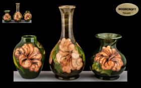 Moorcroft - Trio of Tubelined Small Vases - Various Shapes / Sizes.