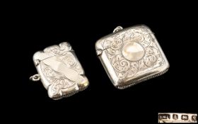 Antique Period Sterling Silver Vesta Case, Engraved Floral Decoration to Both Sides of Case,