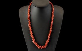 1920s/30s Mediterranean Coral Necklace of Natural Form, a graduated necklace, 24 inches (app.