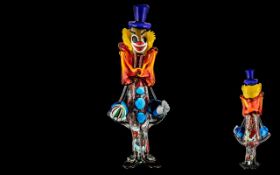 Murano - 1970's Tall and Impressive Multi-Colour Glass Figure of a Clown. Height 18 Inches - 45 cms.