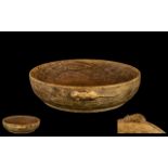 Mouseman: Thompson of Kilburn Carved Oak Small Mazer Bowl with signature mouse carved to outer edge,