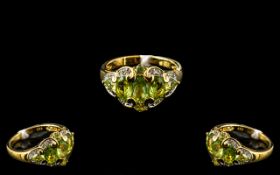 Peridot and Topaz Cluster Ring, five gra