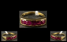 Asscher Cut Ruby Band Ring, a row of fiv