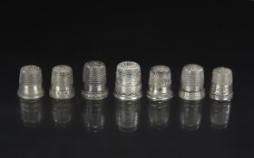 Collection of Vintage and Antique Sterling Silver Thimbles, seven in total, various designs,