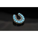 Victorian Period - Superb and Impressive 15ct Gold - Turquoise and Diamond Set Horseshoe Brooch.