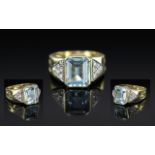 18ct Yellow Gold - Excellent Quality Aquamarine and Diamond Set Dress Ring,