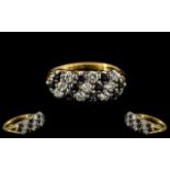 Ladies Attractive 18ct Gold - Diamond and Sapphire Set Dress Ring, Excellent Design. Marked to