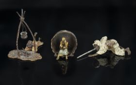 Antique Period Austrian Small Collection of Gold Painted Bronze Small Figures ( 3 ) Possibly