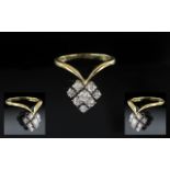 18ct Gold - Contemporary Designed Diamond Set Cluster Ring. Full Hallmark for 750 - 18ct.