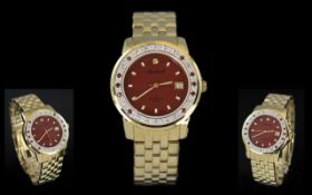 Ingersoll - Swiss Made Diamond and Rubies Set Heavy Gold on Steel Gents Quartz Wrist Watch.