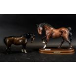 Three Beswick Horse Figures In Brown Colour way. One Raised on an Oval Plinth ' Spirit of Freedom '.